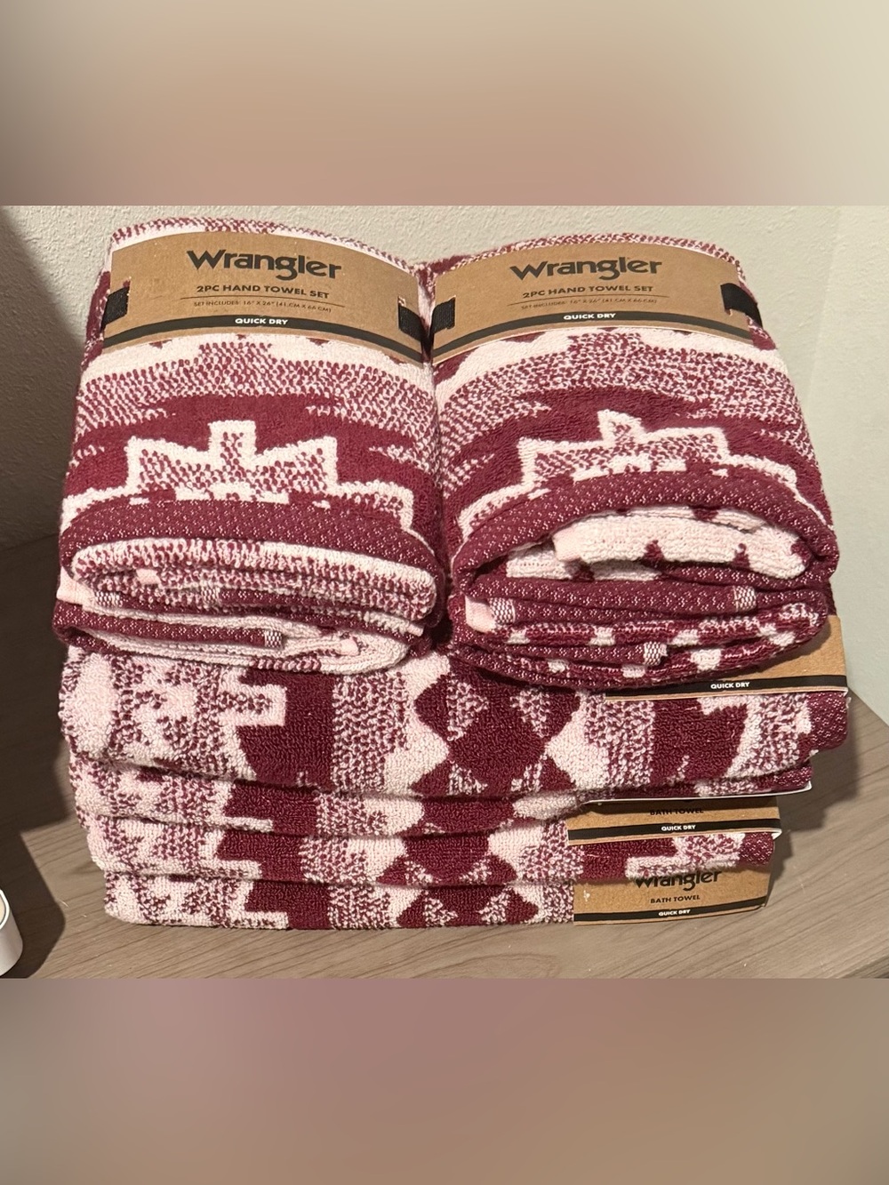 Wrangler Maroon and Pink Southwestern Aztec Bath Towel Set